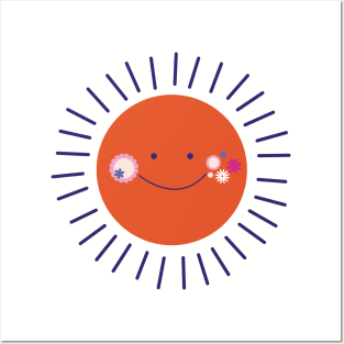 Summer cute funny happy smiling sun with flowers Posters and Art